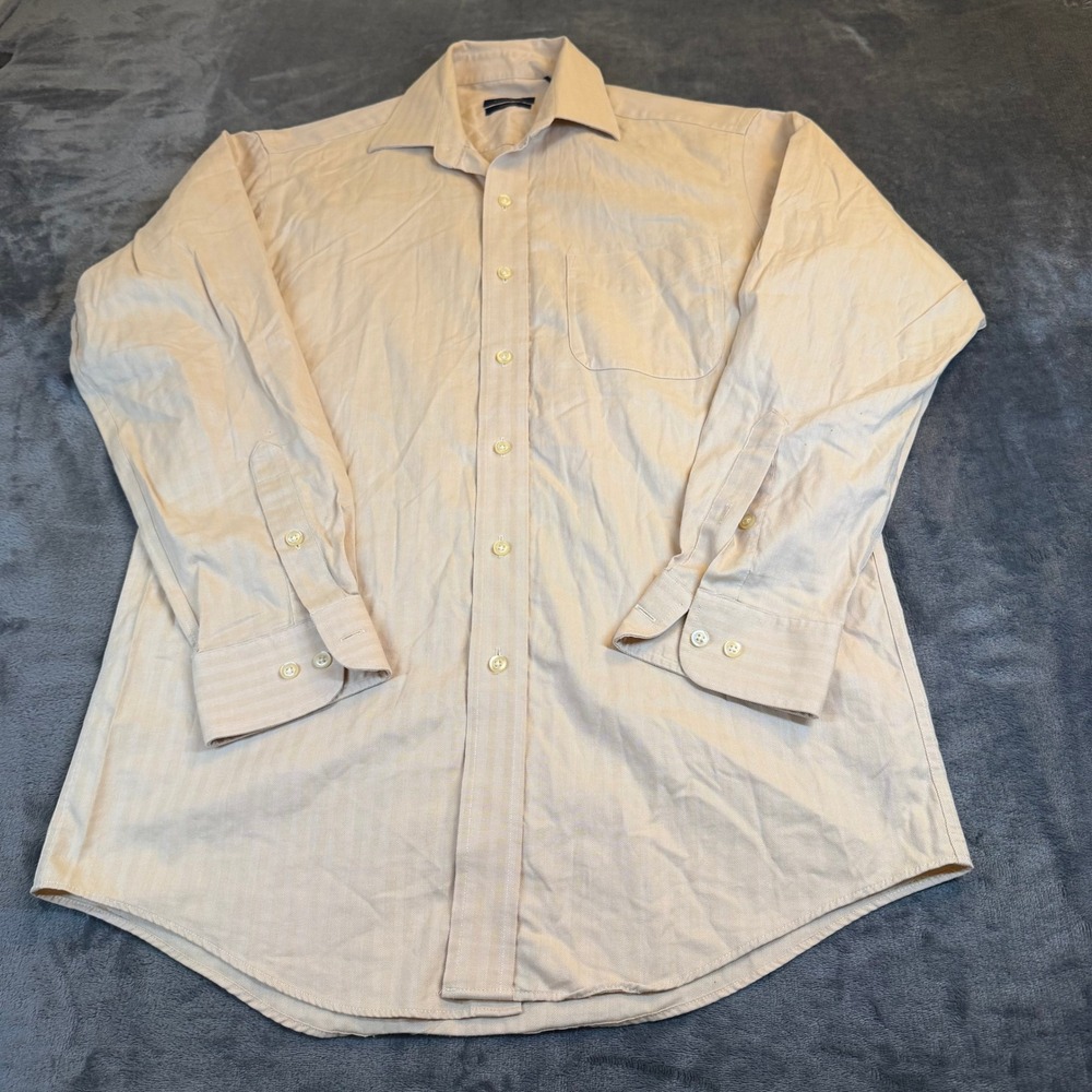Club Room Light Tan Herringbone Dress Shirt‎ Iron Free Mens Size 15 32-33 Medium